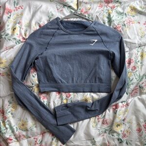 Gymshark Slate Blue Cropped Seamless Long Sleeve Top